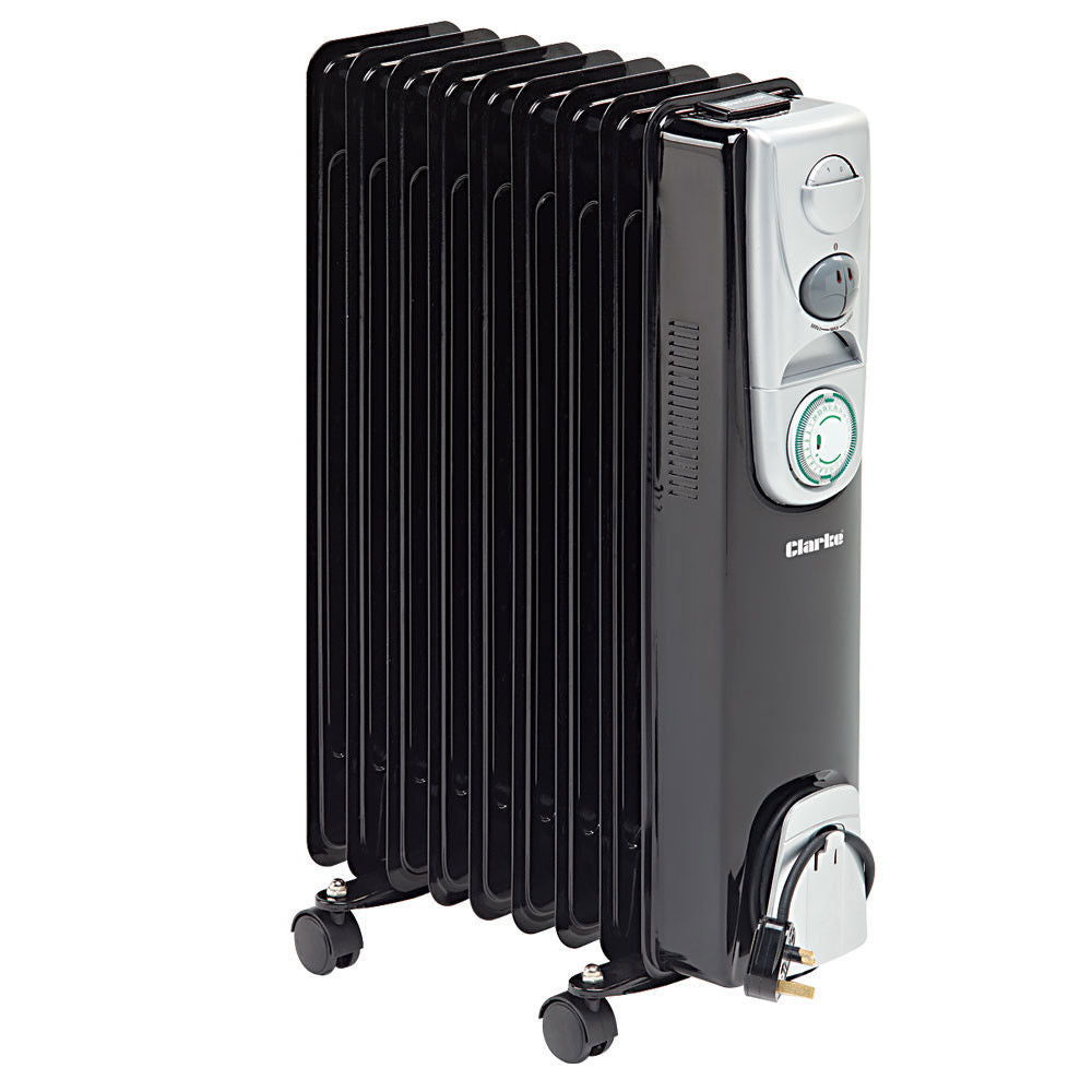 Clarke BR9/200 2kW 9 fin black oil filled radiator with timer