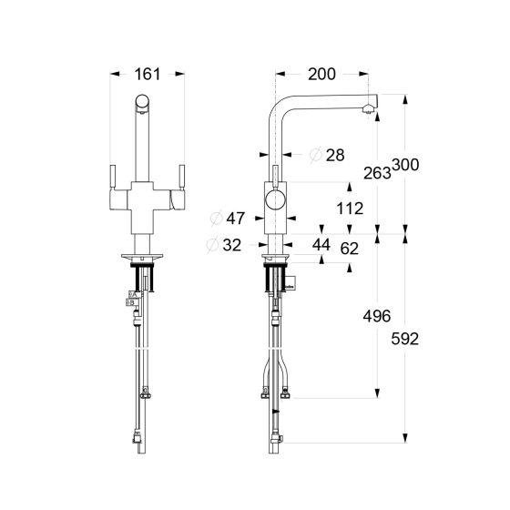 Insinkerator 3N1 L Shape Steaming Hot Tap Brushed Steel 44837B