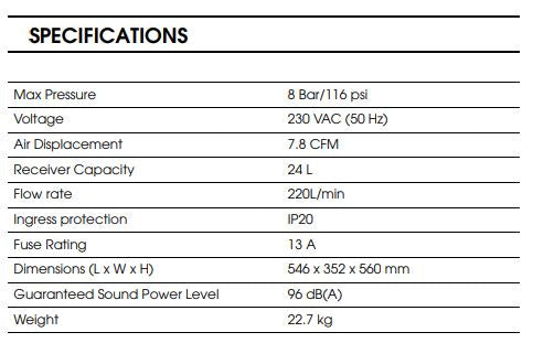 Clarke Ranger 7/260 7.8cfm 24 Litre 2HP Air Compressor (230V)