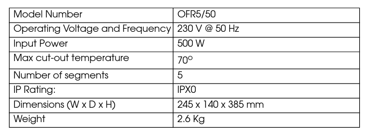 Clarke OFR 5/50 500W oil filled radiator