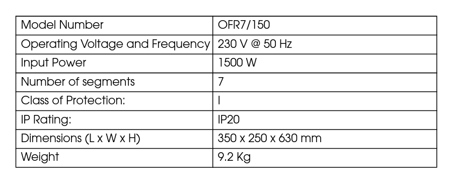 Clarke OFR7/150 1.5kW oil filled radiator