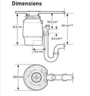 Technical drawing of a kitchen sink installation with dimensions