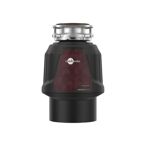 Black and silver garbage disposal unit on a white background