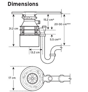 Technical drawing of a kitchen sink with dimensions labeled