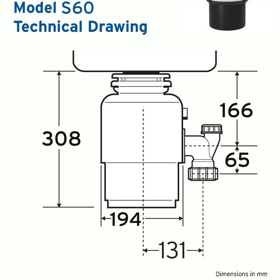 Insinkerator model S60 Food Waste Disposal unit with Air Switch inclued