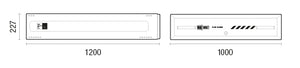 Measurement chart with two rectangular shapes and dimensions labeled.