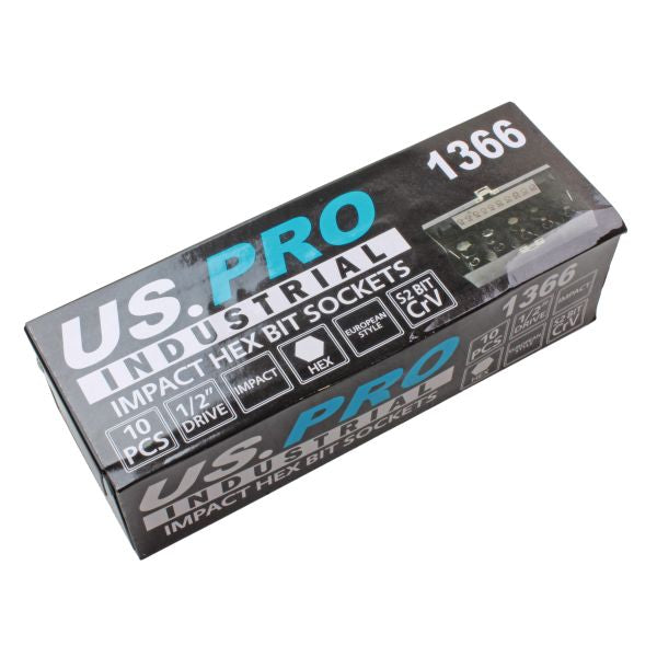 US PRO 1366 10PC 1/2" DR IMPACT HEX BIT SOCKETS