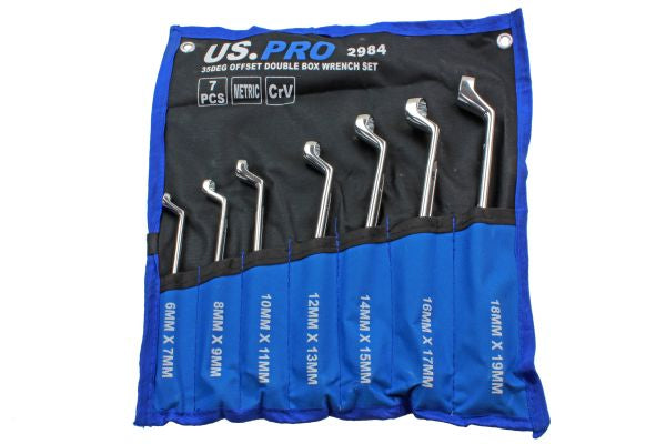 US PRO 3528 7pc Metric 75Deg Offset Double Box Wrench Set