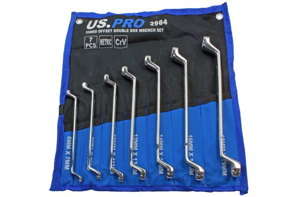 US PRO 3528 7pc Metric 75Deg Offset Double Box Wrench Set