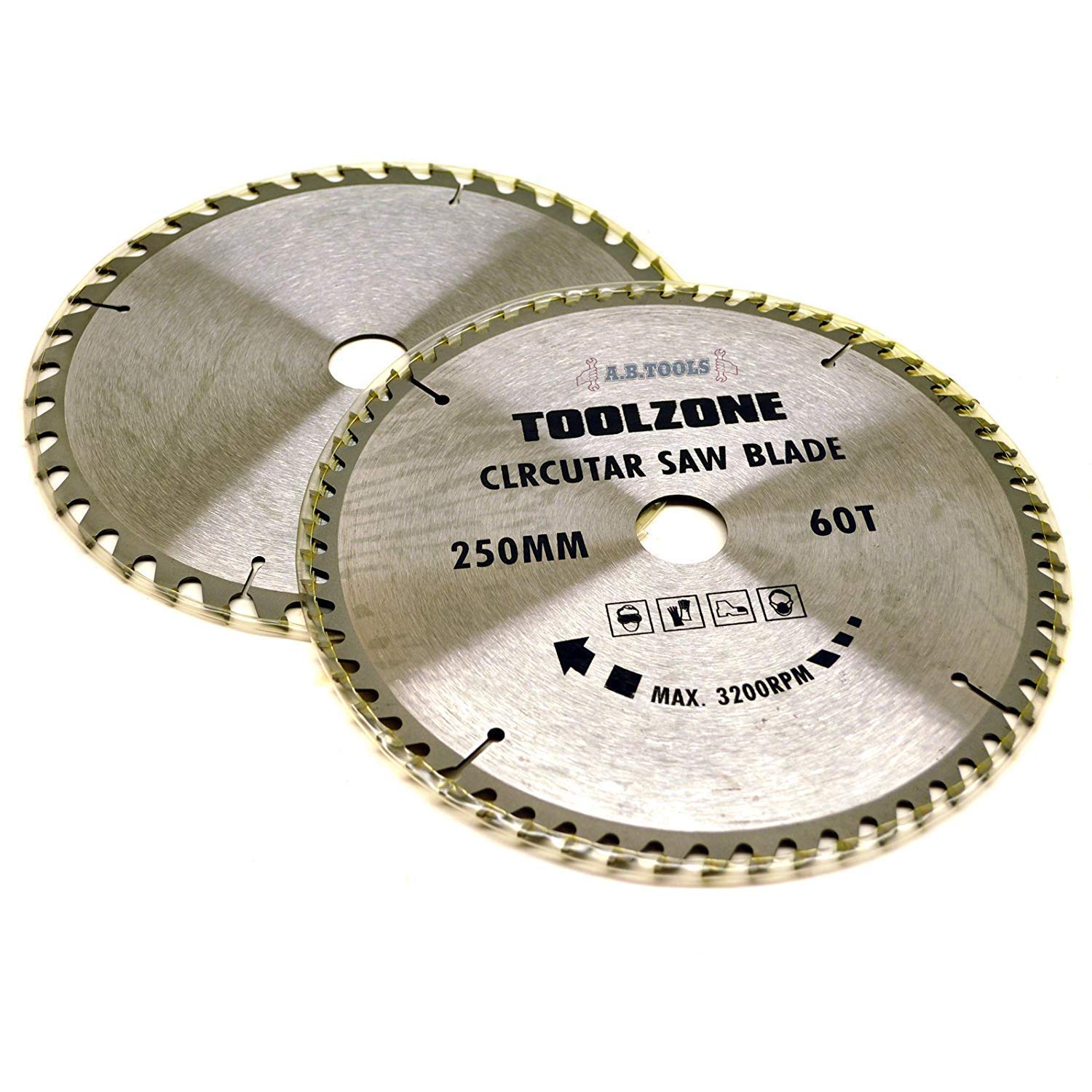 Toolzone PA026 TCT Circular Saw Blades 2Pc 250mm 40 and 60 Teeth, 12 V, Silver