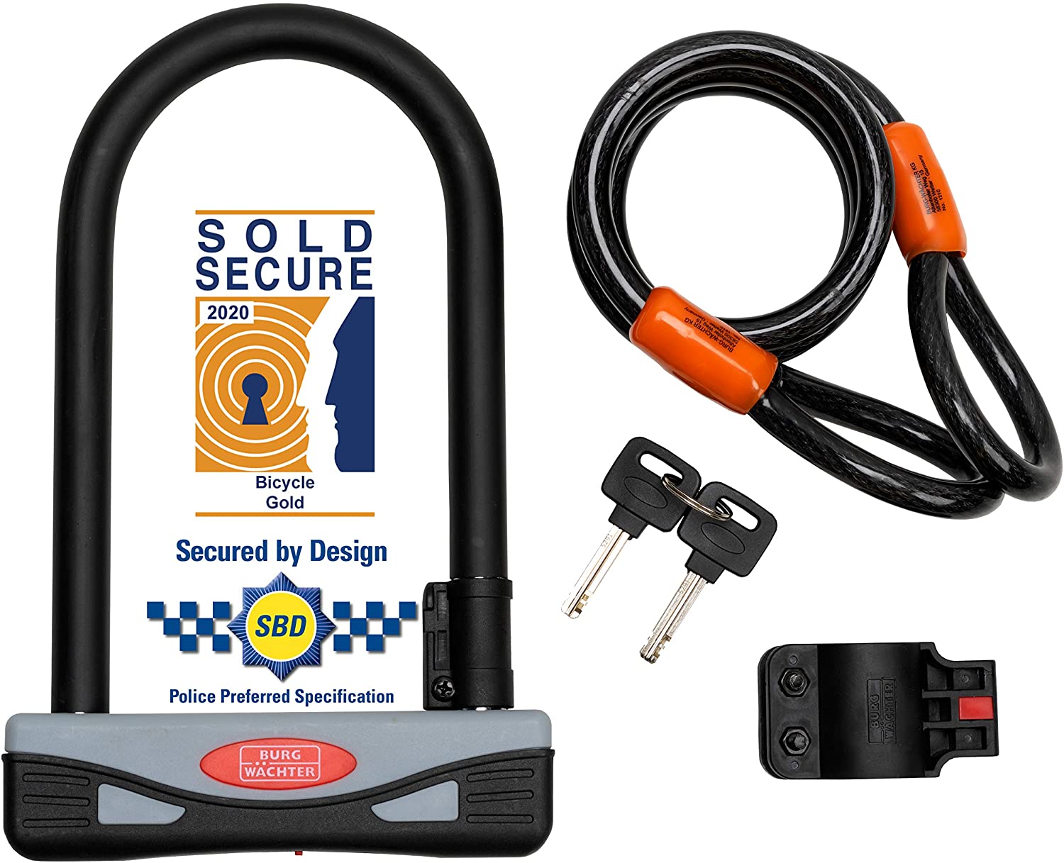Burg-Wächter Gold Sold Secure Bicycle D Lock Security cable, Bi