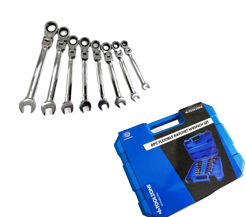 Toolzone SP128 8 Piece Flexible Head Ratchet Wrench Set (In Case)