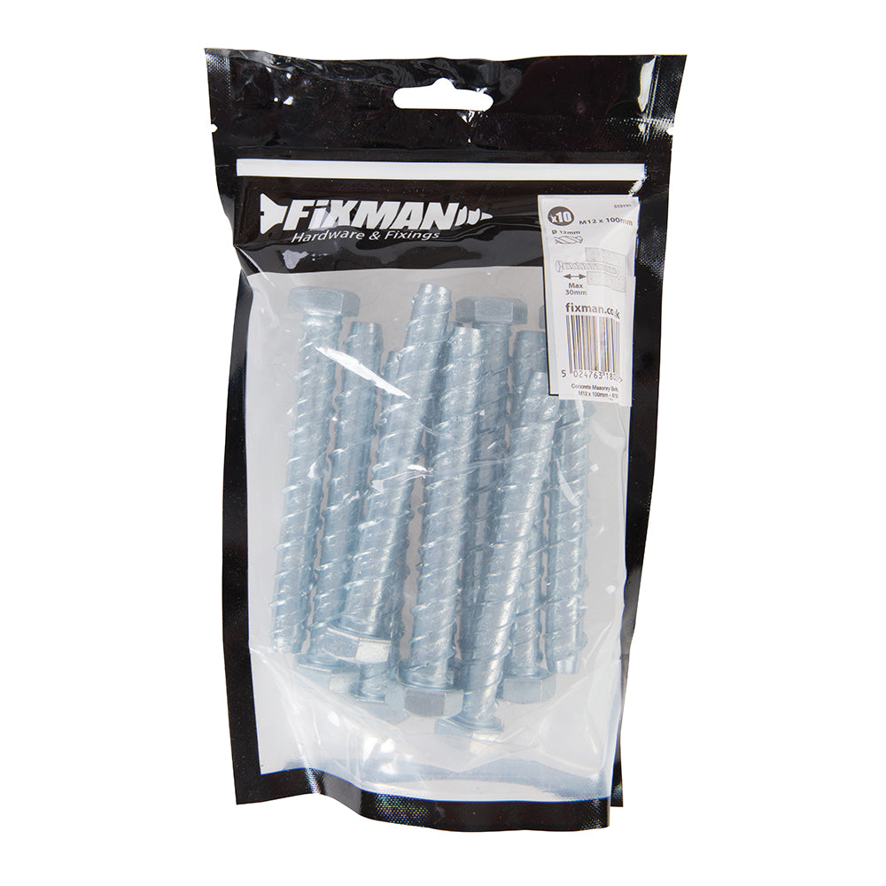 Fixman 513133 Concrete Masonry Bolts 10pk M12 x 100mm