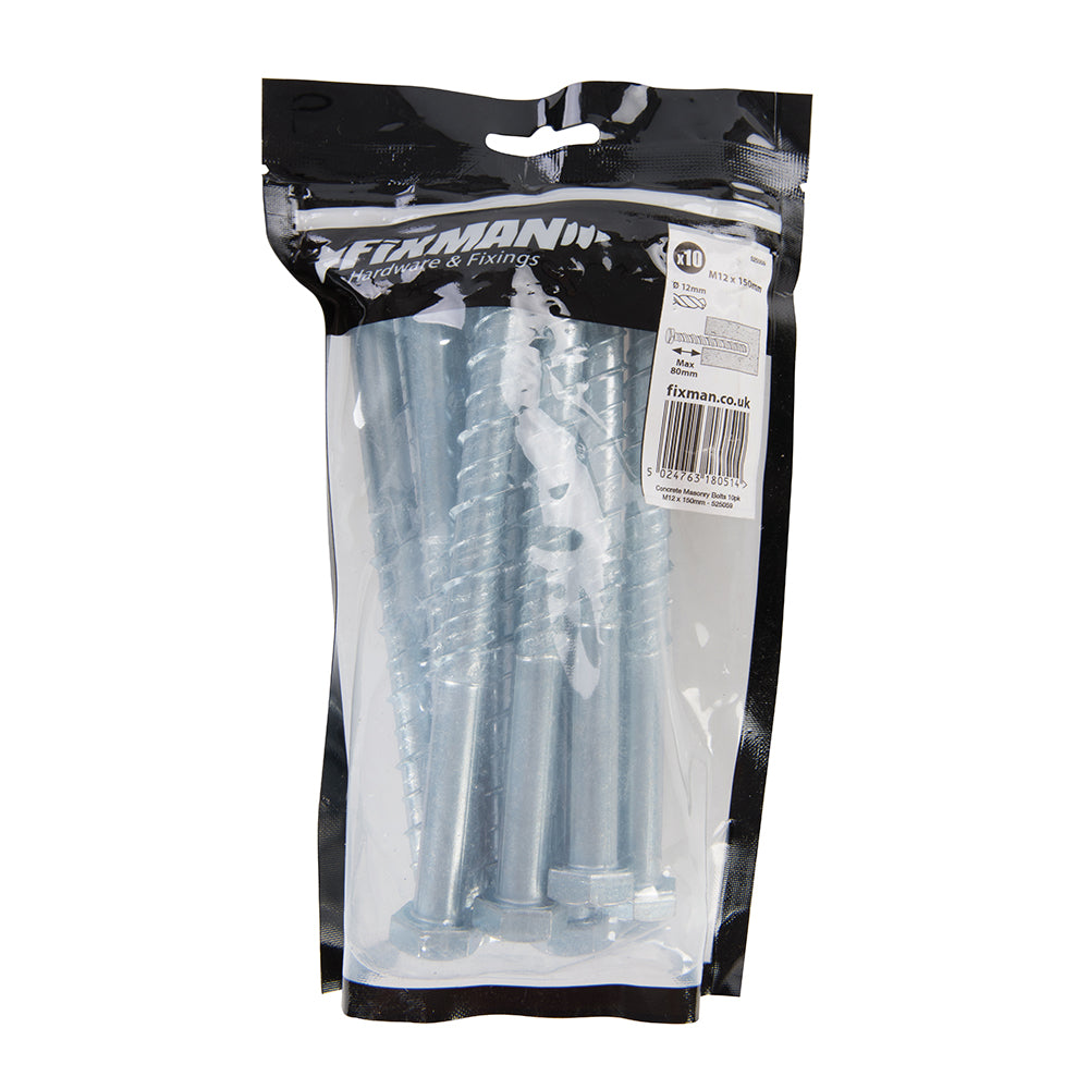 Fixman 525059 Concrete Masonry Bolts 10pk M12 x 150mm