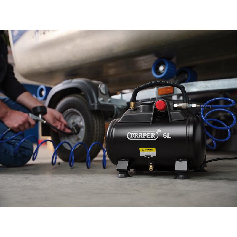 Draper DA6/180 6L oil free air compressor, 1.2KW
