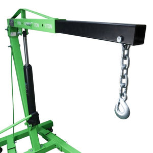 Green and black crane with a hook