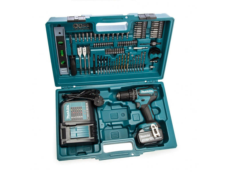 Makita DHP484 18V LXT Cordless combi drill set 101 pcs, 1x battery 5.0AH chargr and drill bits