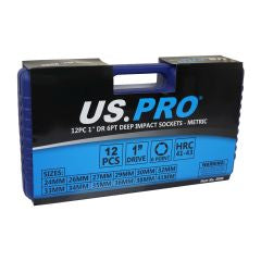 US PRO 2096 12PC 1" DR 6PT Deep Impact Sockets Metric