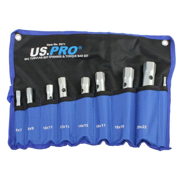 US PRO 8PC Tubular Box Spanner + Torque BAR Set