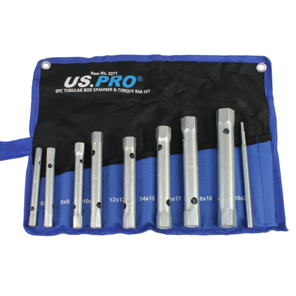 US PRO 8PC Tubular Box Spanner + Torque BAR Set