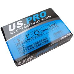 US PRO 3509 8PC 1" DR Deep Impact Sockets Metric 24-38MM