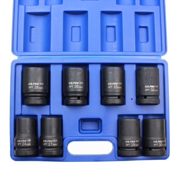 US PRO 3509 8PC 1" DR Deep Impact Sockets Metric 24-38MM