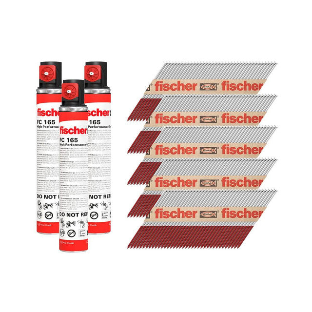 Fischer 534703 2.8 x 51mm Galvanised Ring Nails (3300 Pack + 3 Fuel Cells)