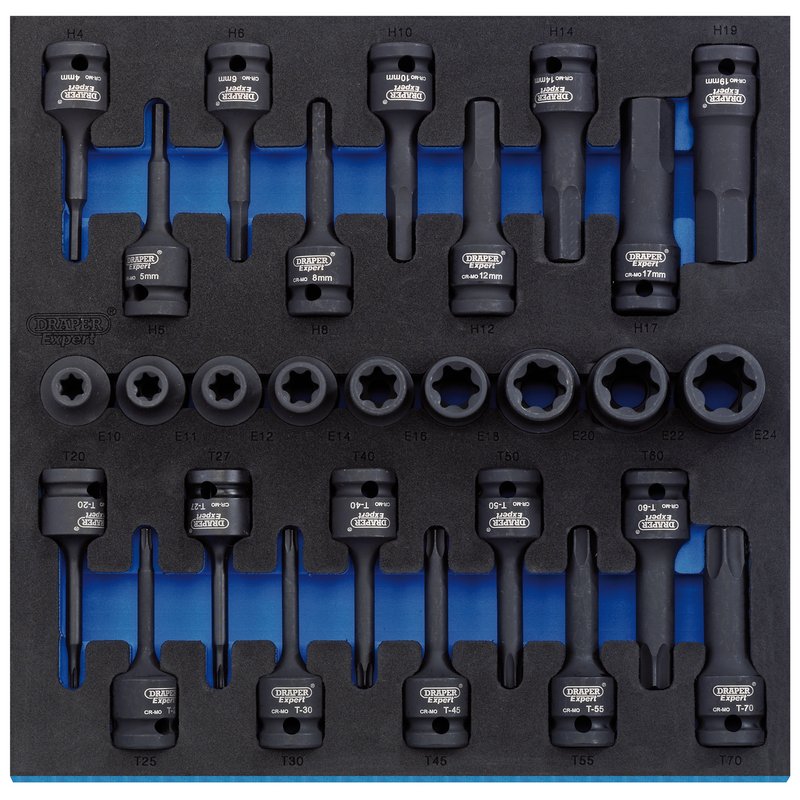 Draper Expert TX-STAR® Impact & Hex Socket Set in 1/2 Drawer EVA Insert Tray