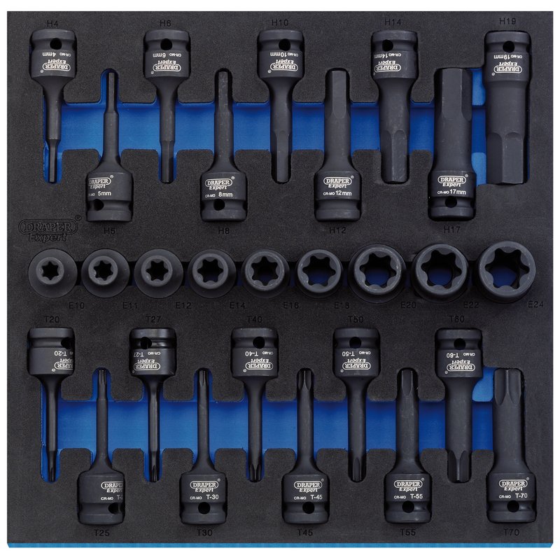 Draper Expert TX-STAR® Impact & Hex Socket Set in 1/2 Drawer EVA Insert Tray