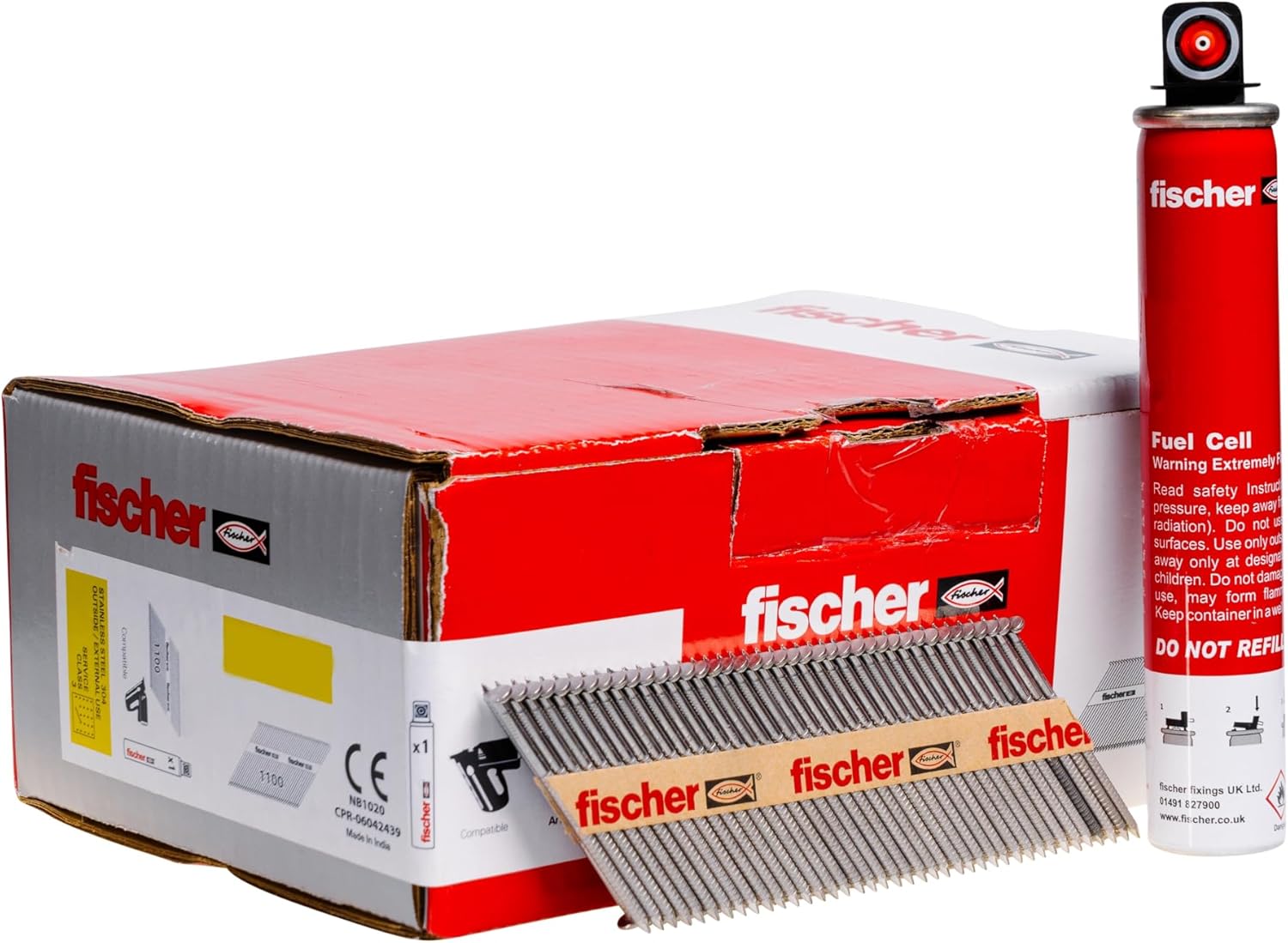 Fischer 534704 2.8 x 63mm Galvanised Ring Nails (3300 Pack + 3 Fuel Cells)