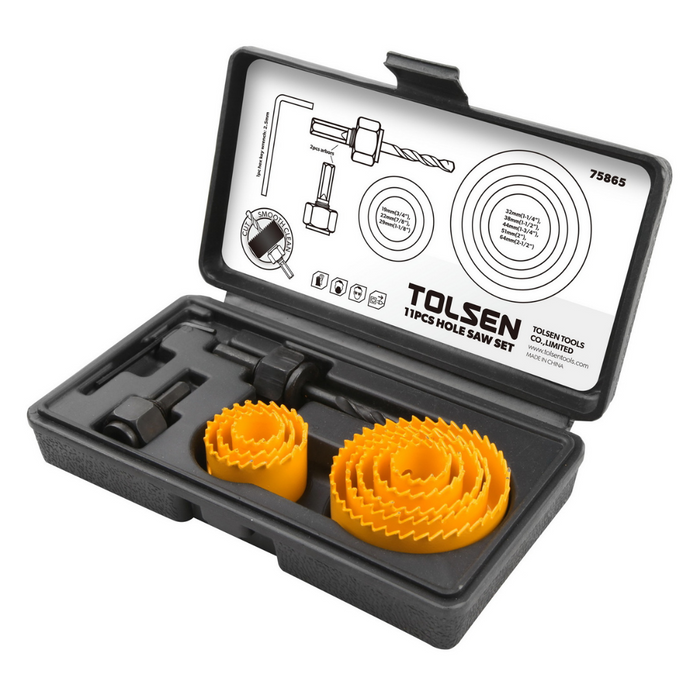 Tolsen 75865 11 pieces hole saw set carbon steel – Toolshouse.co.uk