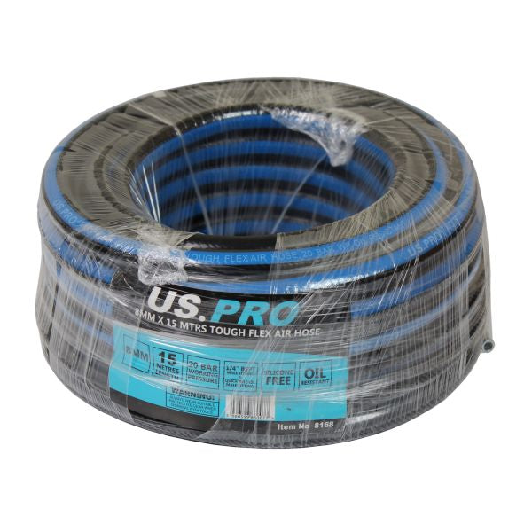 US PRO 8168 8MM X 15 MTRS Tough flex air hose 20BAR oil resistant