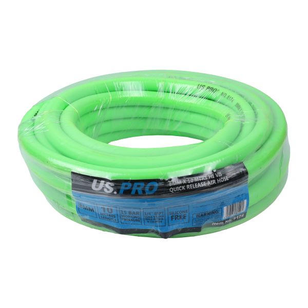 US PRO 8174 8MM X 10 MTRS Hi vis quick release air hose 15 Bar