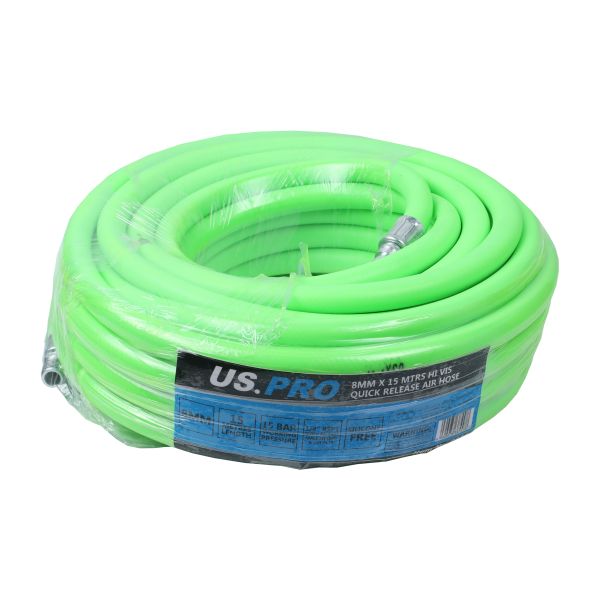 US PRO 8175 8MM X 15 MTRS Hi vis quick release air hose 15 BAR
