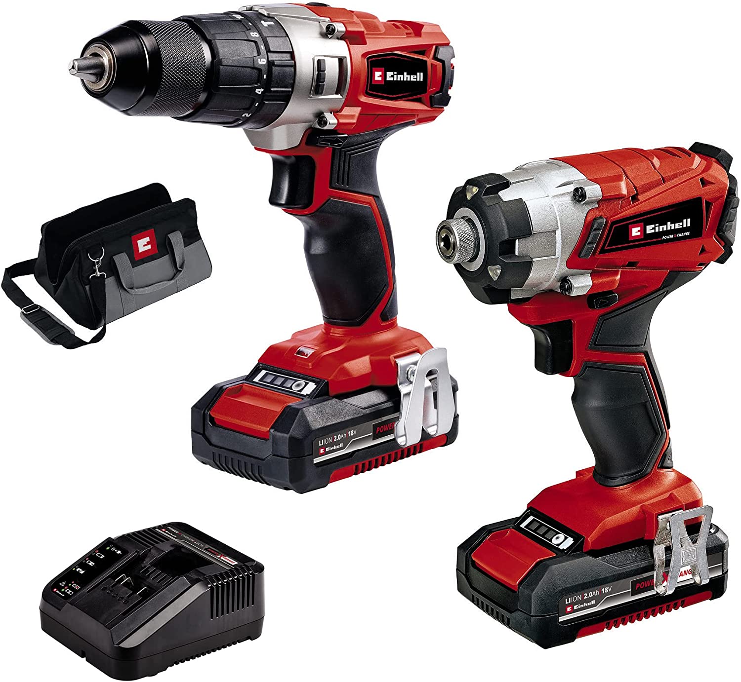 Einhell Power X-Change 18V Cordless Drill And Impact Driver Set With 2 x Batteries, Charger And Storage Bag
