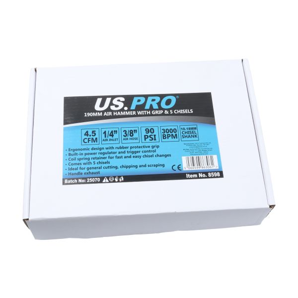 US PRO 8598 190MM Air hammer with grip & 5 chisels