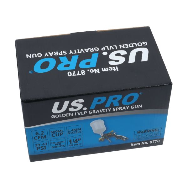 US PRO 8770 Golden LVLP Gravity spray gun 600ML CUP 1.4MM Nozzle