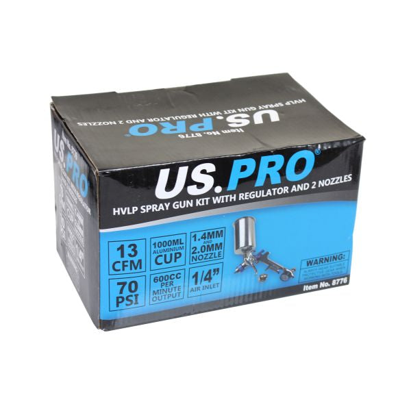 US PRO 8776 HVLP Spray gun kit with regulator and 2 nozzles