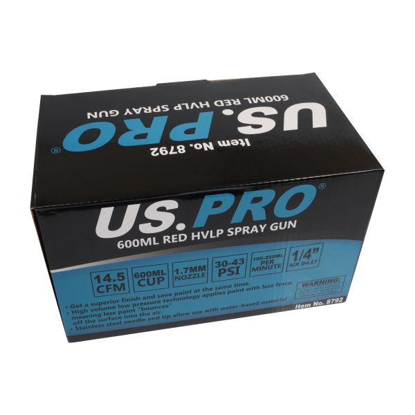 US PRO 8792 Red HVLP spray gun 600ML Nylon cup - 1.7MM NOZZLE