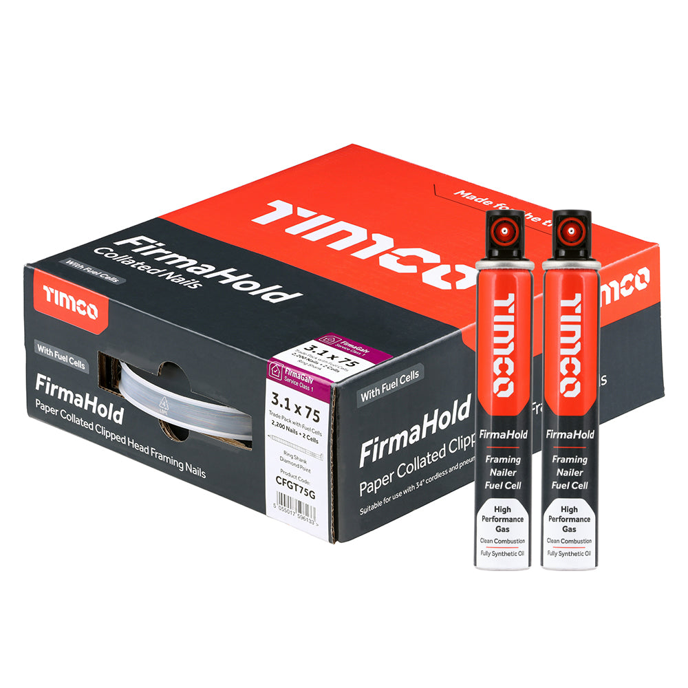 Timco FirmaHold Collated Clipped Head Nails & Fuel Cells 3.1 X 75 FirmaGalv (Pack of 2200) CFGT75G