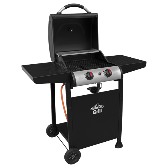 Outdoor Garden 2 Gas burner BBQ Grill with Ignition & Thermometer, Shelf and Wheels