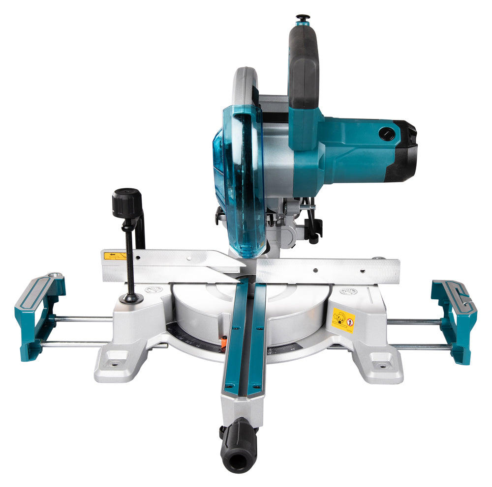 Power tool with blue and white design on a white background