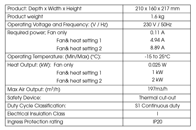 Clarke devil 2000PTC-B 2kW ceramic fan heater (230V)
