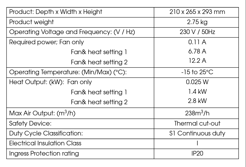 Clarke devil 2800PTC-B 2.8kW ceramic fan heater (230V)