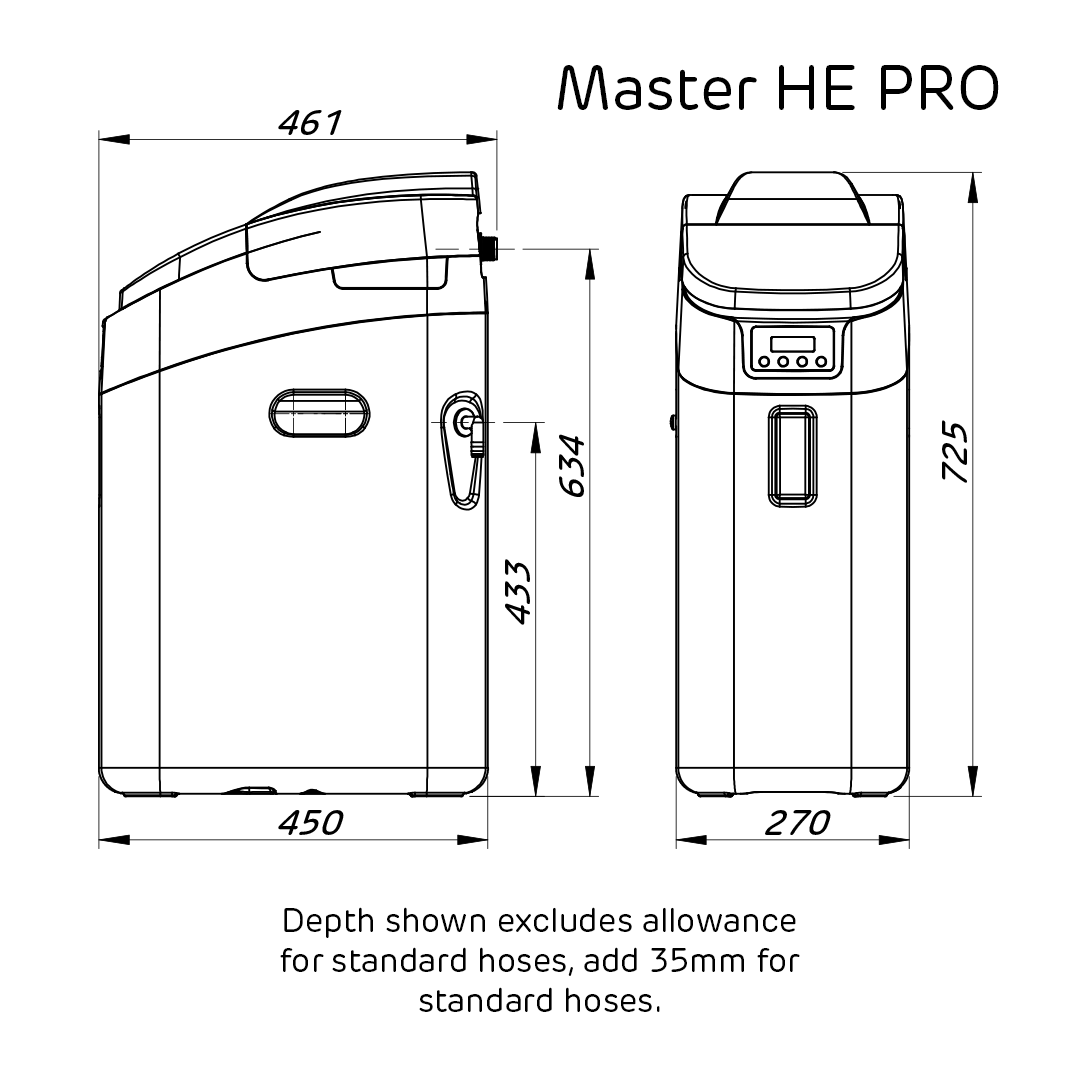 Master HE PRO' with dimensions