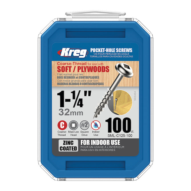 Kreg Pocket Screws – 32mm / 1-1/4″ #8 Coarse Washer-Head – 100pk