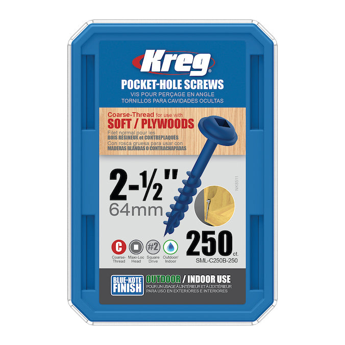 Kreg Blue-Kote WR Pocket Screws – 64mm / 2-1/2″ #8