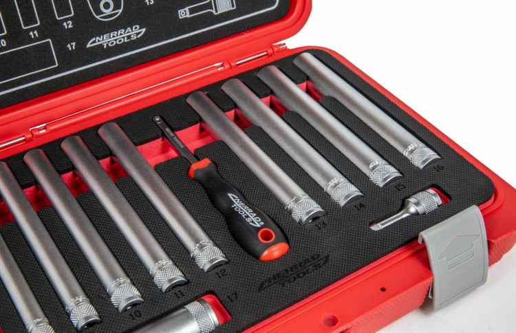 Set of screwdrivers in a red and black tool case with 'Arrad Tools' branding.