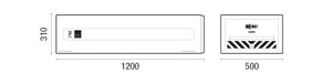 Measurement chart with dimensions and symbols for a product layout