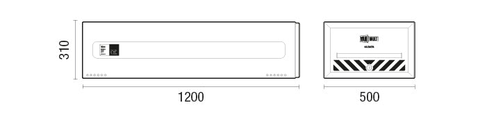 Measurement chart with dimensions and symbols for a product layout
